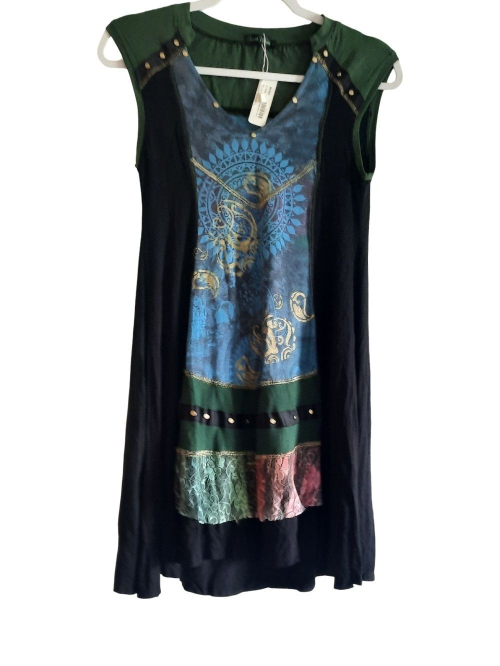 Seven Waves Green, Black & Blue Mixed-Media Sleeveless Tunic